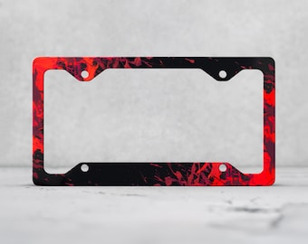 Paint Splatter Red and Black License Plate Frame - Abstract Grunge Splash Art Car Accessory