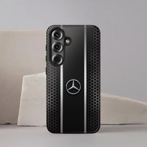Funda de lujo para teléfono inspirada en Mercedes: cubierta negra estilo panal de abeja para iPhone, Samsung y Pixel. imagen 8