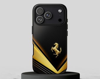 Ferrari-inspirierte Black & Gold Racing Handyhülle: Stoßfeste Abdeckung für iPhone, Samsung, Pixel