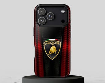 Funda para teléfono Lamborghini: Diseño de coche deportivo en negro y dorado.