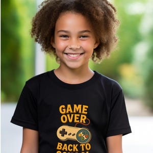 Funny Gamer Back to School Shirt for Kids – Retro Controller Tee – Game Over First Day of School Gift – Gaming Student T-Shirt