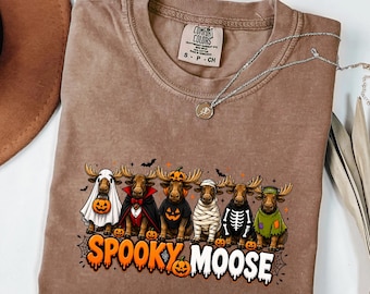 Comfort Colors® Spooky Moose Halloween Shirt, Funny Moose Costume Tee, Cute Woodland Animal Shirt, Halloween Moose T Shirt, Fall Camping Gif