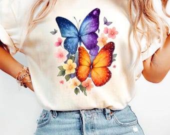 Floral Butterfly T-shirt, Vintage Butterfly Tee, Aesthetic Butterfly Shirt, Cottagecore Shirt, Cute Graphic Tee, Gift For Her, Y2K Style