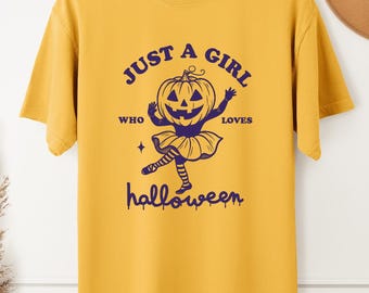 Just a Girl Who Loves Halloween T-Shirt, Cute Pumpkin Head Tee, Spooky Season Shirt, Funny Halloween Outfit, Fall Vibe Shirt, Gift For Her