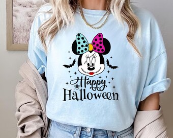 Cute Halloween Minnie Shirt for Women, Spooky Season Outfit, Disney Inspired Tee, Happy Halloween Gift, Fall Graphic T-Shirt