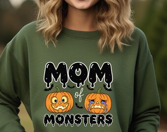 Mom of Monsters Halloween Sweatshirt – Cute Pumpkin Faces, Funny Spooky Fall Shirt for Moms