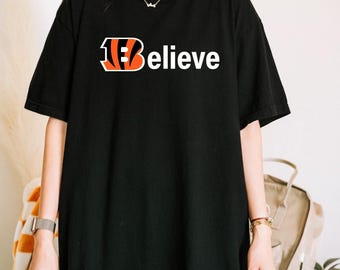 Comfort Colors® Believe Football Shirt, Orange Black Game Day Tee, Cincinnati Fan Inspired Shirt, Football Lover Gift, Sunday Tailgate Tee