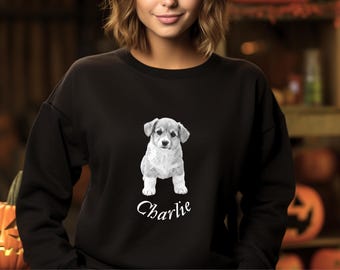 Custom Dog Name Sweatshirt - Personalized Pet Portrait Crewneck - Puppy Lover Gift - Cute Dog Owner Apparel - Christmas Gift Idea