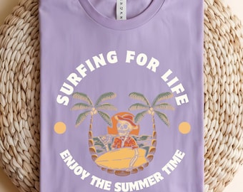 Surfing Skeleton T-Shirt – Funny Summer Graphic Tee, Retro Beach Vibes Shirt, Cool Surfer Gift, Tropical Vacation Skeleton Shirt