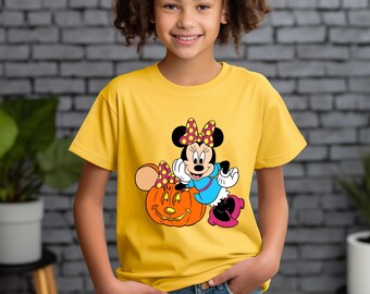 Minnie Mouse Pumpkin Shirt - Cute Halloween Girl T-Shirt - Disney Fall Outfit for Kids - Spooky Season Toddler or Youth Tee
