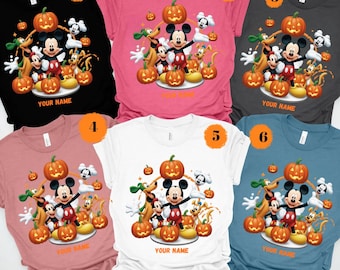 Personalized Disney Family Halloween Shirts, Custom Name Mickey and Friends Pumpkin T-Shirts, Matching Family Spooky Disney Outfits