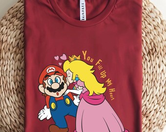 You Fill Up My Heart Mario and Peach T-shirt, Super Mario Bros Tee, Gamer Gift, Kids Video Game Shirt, Nintendo Shirt.