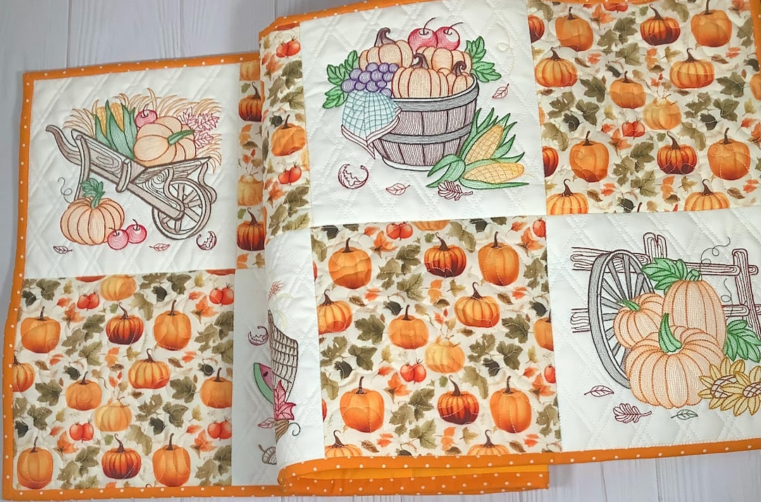 Fall Pumpkin Table Runner | Autumn Farmhouse Decor | Embroidered ...