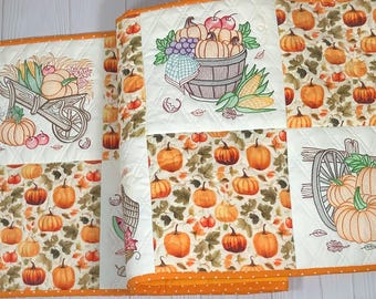 Fall Pumpkin Table Runner | Autumn Farmhouse Decor | Embroidered Harvest Runner | Thanksgiving Table Decor | 14 x 41
