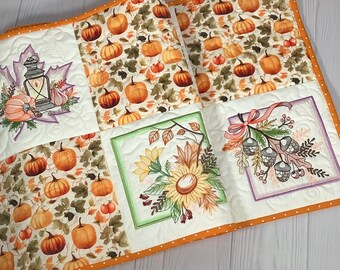 Embroidered Autumn Pumpkin Table Runner: Quilted Fall Decor