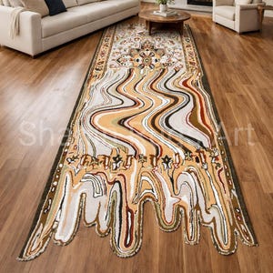 Warped Melted Persian Style Rug – Irregular Shape Hand Tufted Art Carpet, Trippy Distorted Design Area Rug for Living Room & Home Decor
