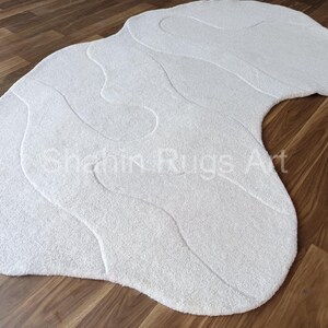 Hand-Tufted Wool Area Rug, White Irregular Shape, Modern Minimalist Design