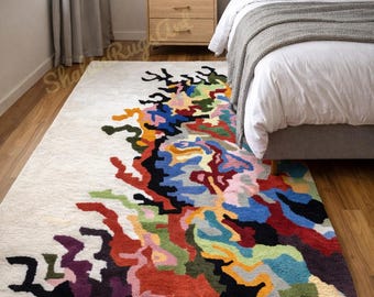Hand Tufted Wool Area Rug – Abstract Colorful Art Design