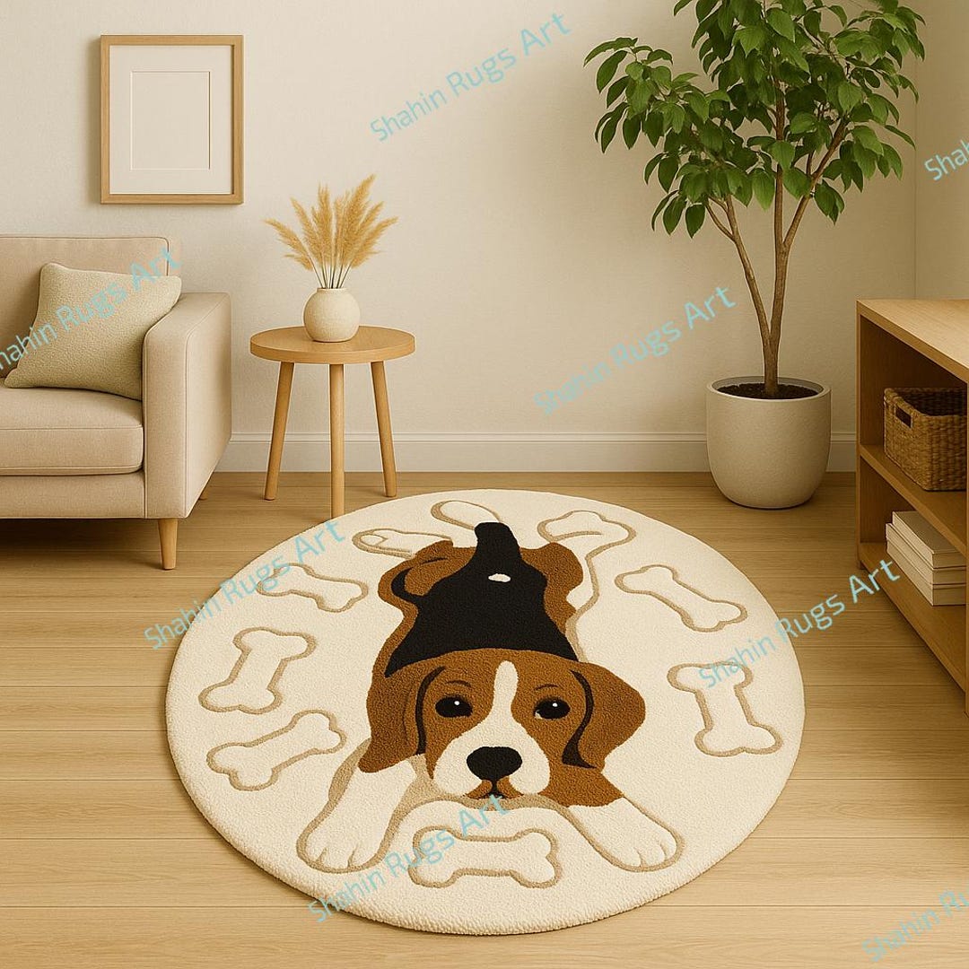 Beagle Hand Tufted Rug Puppy Round Rug – Hand-tufted Dog Carpet With ...