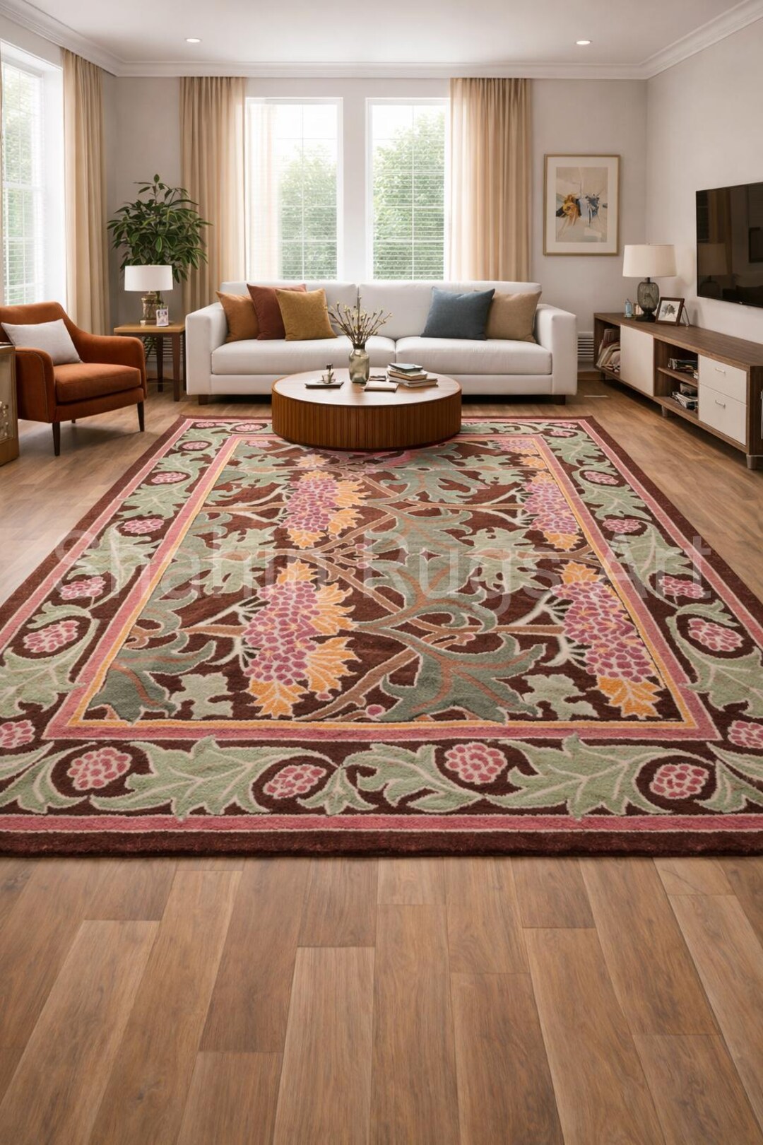 Craft Area Rug Vintage Arts & Crafts Floral Rug | Hand-tufted Botanical Design Carpet ...