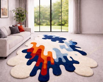 Abstract Irregular Shape Rug, Modern Art Custom Area Rugs, Colorful Contemporary Statement Rug for Living Room, Hand Tufted Designer Carpet,