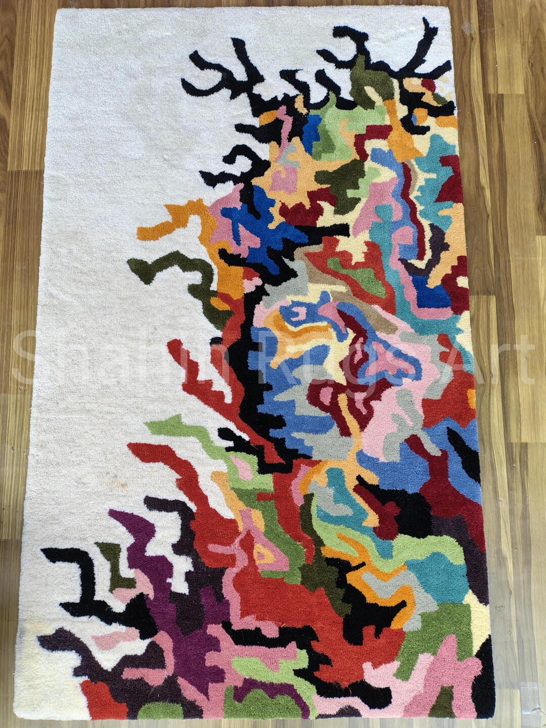 Hand Tufted Abstract Area Rug, Modern Colorful Wool Rug, Contemporary ...