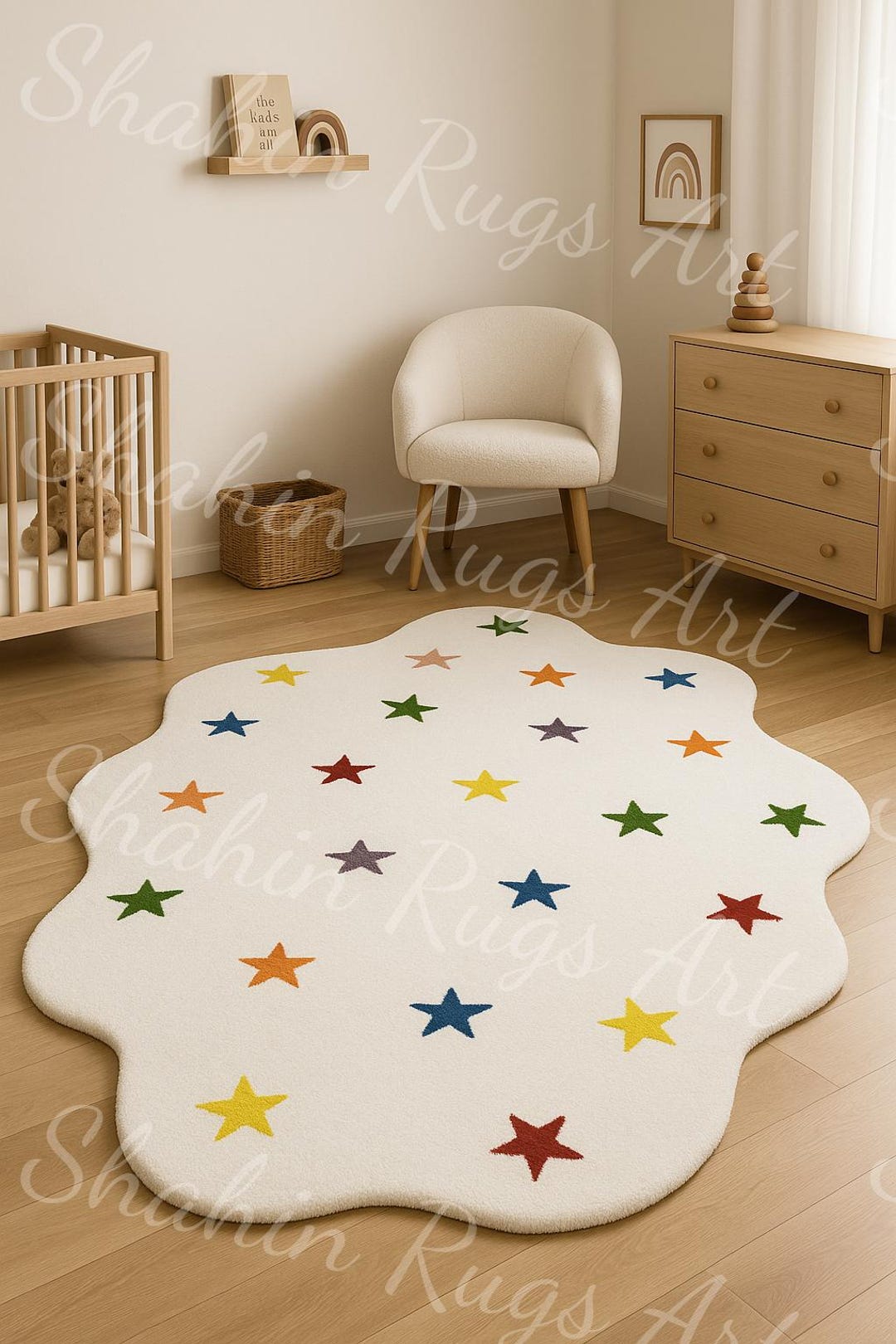 Child Rug Patterns Hand Tufted Kids Star Rug – White Colorful Stars Irregular Pattern ...