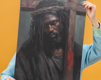 Black Jesus with Crown of Thorns Print, Christian Wall Art (Digital Download)