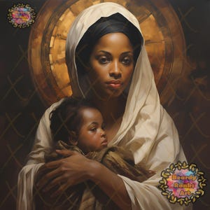 African American Virgin Mary and Baby Jesus, Black Virgin Mary Wall Art JPG, Black Mother Of Christ, Black Madonna Poster, Black Virgin Mary