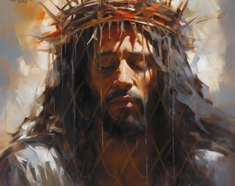 5 Black Jesus Thorn Crown Prints, Religious Wall Decor, Christian Artwork, African American Jesus, Black Christian Art, Brown Jesus Print