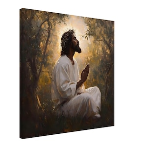 Betende schwarze Jesus Leinwand Wandkunstwerk, schwarze Jesus Wanddekoration, christliche Wandkunst, Afroamerikaner Jesus, schwarze Christus Leinwandkunst,