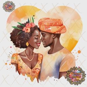 5 African American Watercolor Valentines Day Clipart, Black Love, Black Valentines Day Prints, Black Love Prints, African Valentines Clipart