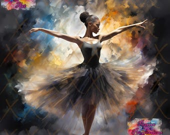 Black Ballerina Art Prints, Dance Wall Decor (Digital Download)