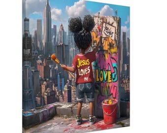 African American Girl Graffiti Art Canvas, Positive Wall Decor