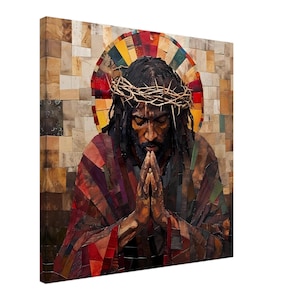 Schwarz betende Jesus Leinwand Kunstwerk, religiöses Wanddekor, christliches Wandkunstwerk, betender Afroamerikaner Jesus, schwarze christliche Kunst,