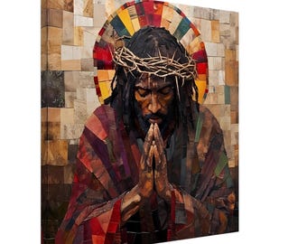 Black Praying Jesus Canvas Artwork, Religious Wall Decor, Christian Wall Artwork, Praying African American Jesus, Black Christian Art,