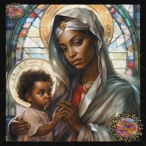 African American Virgin Mary, Black Virgin Mary Wall Art, Black Mother Of Christ, Madonna Poster, Black Virgin Mary File, Black Baby Jesus