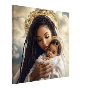 Afroamerikanische Jungfrau Maria und Jesuskind, Wandkunst der schwarzen Jungfrau Maria JPG, schwarze Mutter Christi, schwarze Madonna-Plakat, schwarze Jungfrau Maria