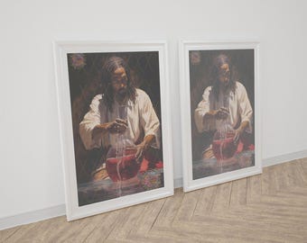 Black Jesus Turning Water Into Wine Print, Black Christian Artwork, African American Jesus Print, Brown Skin Jesus Art Print, Christian Art