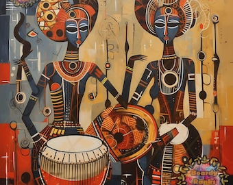 Arte africano, arte mural africano, arte afrocéntrico, decoración mural africana, arte inspirado en África, arte digital africano descargable, arte mural nubio.