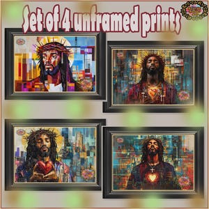 Set of 4 African American Jesus Art Prints, Vibrant Christian Wall Art, Black Jesus Prints, Afrocentric Christian Decor, Black Christ Prints