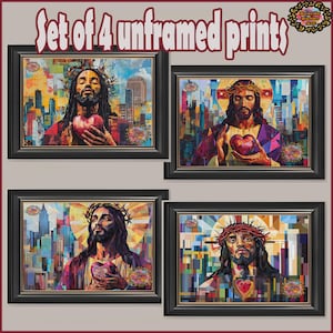 Set of 4 African American Jesus Art Prints, Vibrant Christian Wall Art, Black Jesus Prints, Afrocentric Christian Decor, Black Christ Prints