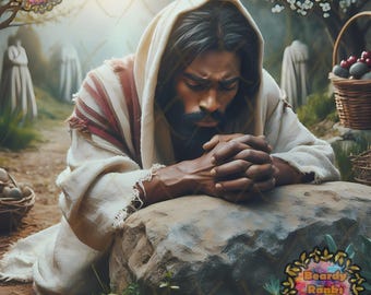 Black Jesus Praying Before Arrest Prints, Christian Wall Decor, Brown Skin Jesus Praying, African American Jesus Prints, Dark Skin Jesus Art
