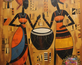 Arte africano, arte mural africano, arte afrocéntrico, decoración mural africana, arte inspirado en África, arte digital africano descargable, arte mural nubio.