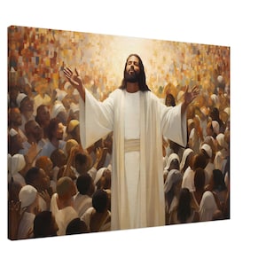 Schwarzer Jesus unterrichten Leinwandkunst, braune Haut Jesus Wandkunst, christliche Wandkunst, Afroamerikaner Jesus predigen Leinwand, schwarze Jesus Kunst