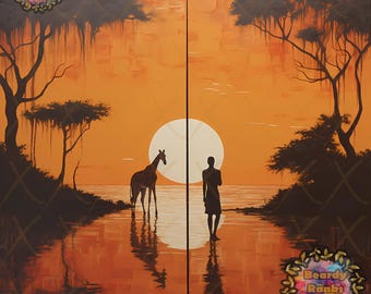 Arte africano, arte mural africano, arte afrocéntrico, decoración mural africana, arte inspirado en África, arte digital africano descargable, arte mural nubio.
