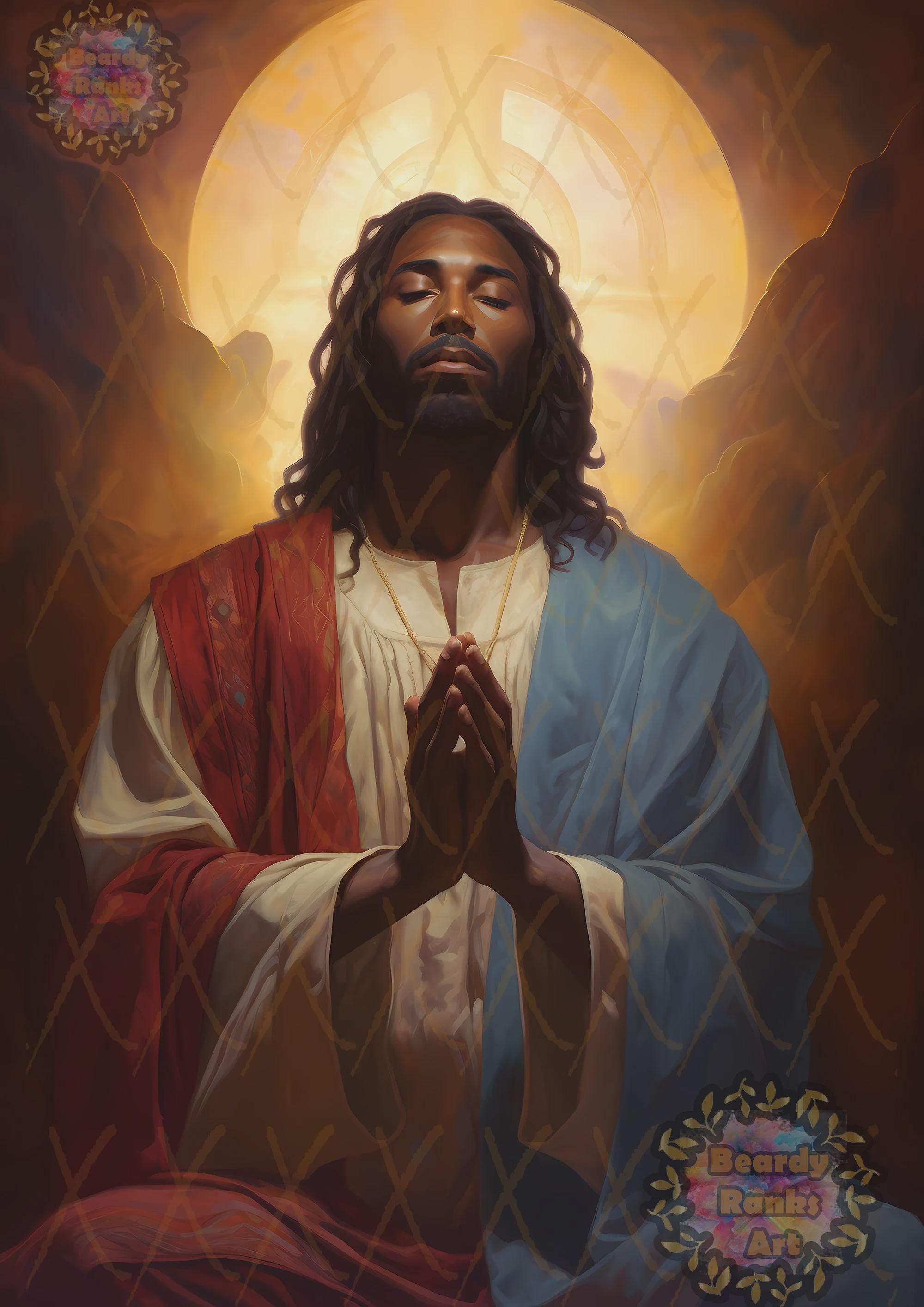5 Praying Black Jesus Prints, Brown Jesus Wall Art Print, Christian ...