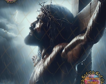 Black Jesus On The Cross Print, Christian Wall Decor, Brown Skin Jesus On The Cross, African American Jesus Prints, Dark Skin Jesus Art