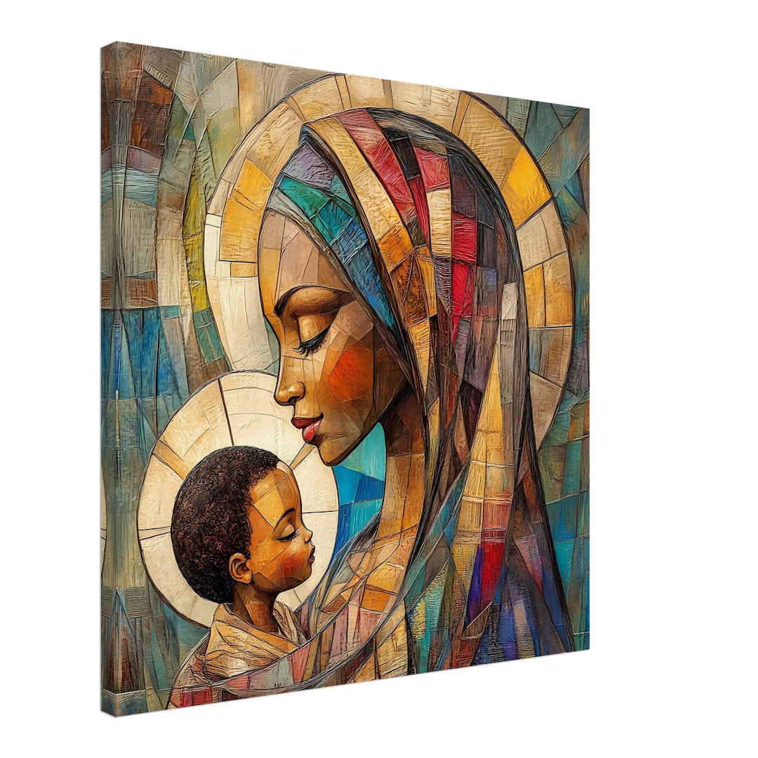 African American Virgin Mary and Baby Jesus, Black Virgin Mary Wall Art ...