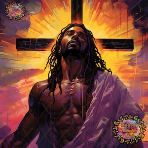 Black Jesus and Cross, Religious Wall Decor, Christian Artwork, African American Jesus, Black Christian Art, Afrocentric Art, Melanin Jesus